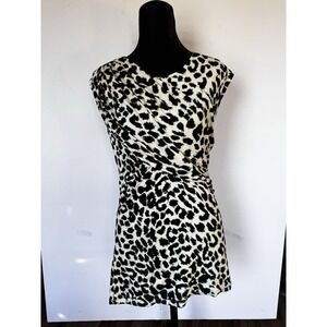 Ann Taylor Women's Leopard Print Tencel Rayon Blend Sleeveless Drape Blouse M